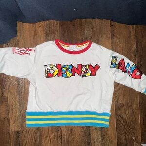 Disney White Sweatshirt with Vibrant Logo and Stripes